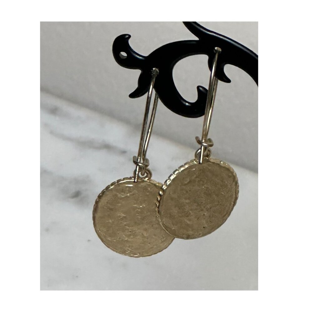 Vintage Gold Tone Drop Earrings with Honey Yellow Cabochons Oval Filigree Dangle - Picture 4 of 5